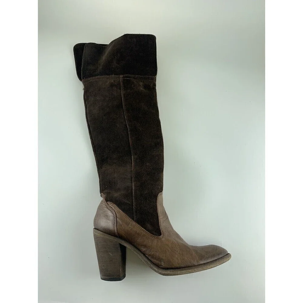 BOGO Miz Mooz Brown Suede Over Knee Heel Boot Mid Zip Pull On Leather 38 7.5-8